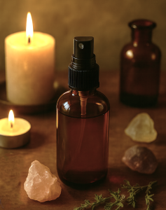 Homemade moon water cleansing spray used for clearing a space