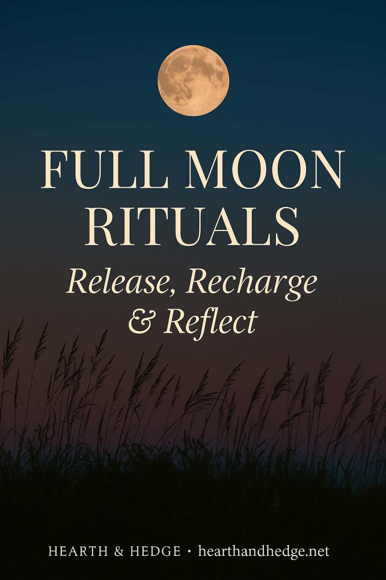 A full moon above a title that reads "Full Moon Rituals Release, Recharge, & Reflect"