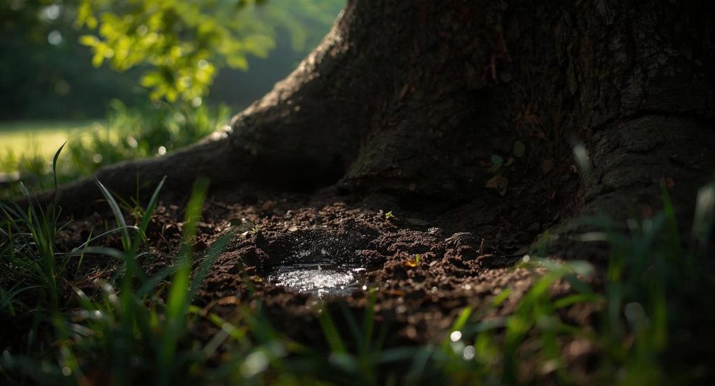 Moon water at the base of a tree as a spiritual offering