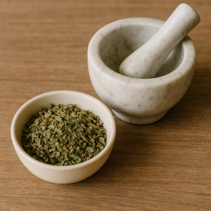 mortar and pestle and herbs