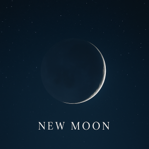 A night sky with a crescent moon and stars, symbolizing new moon rituals and intention setting
