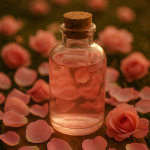 Guide to Magical Water Types: Meanings, Uses & How to Collect Each One 4 Bottle of rose water surrounded by pink rose petals