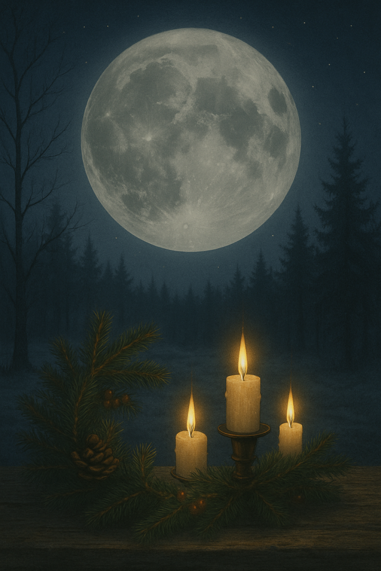 Bright full supermoon glowing in a dark night sky above a forest silhouette, used to illustrate supermoon rituals and meanings.