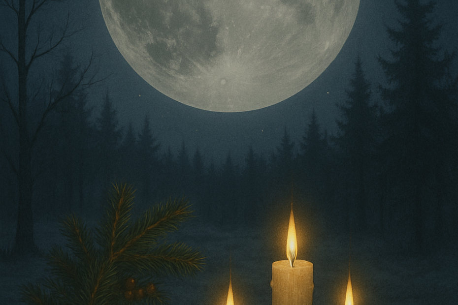 Bright full supermoon glowing in a dark night sky above a forest silhouette, used to illustrate supermoon rituals and meanings.