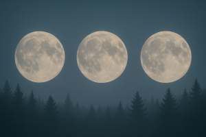 Three consecutive full moons representing a supermoon sequence across late autumn and winter.”
