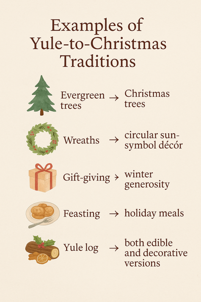 Infographic depicting Christmas and Yule similarities.