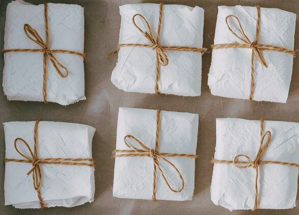 DIY fire starters tied into packets with twine