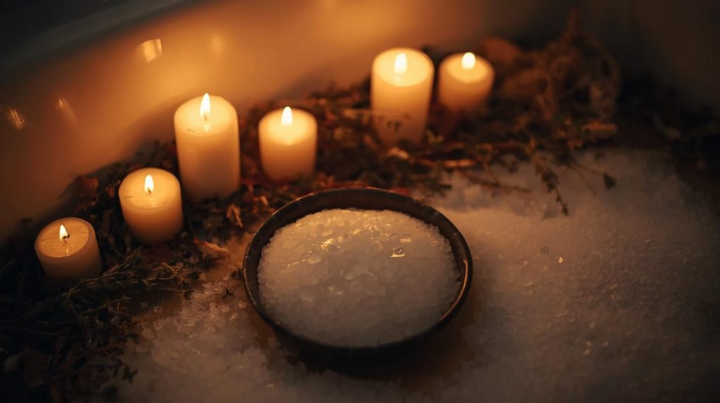 herbal bath setup for a full moon cleansing ritual
