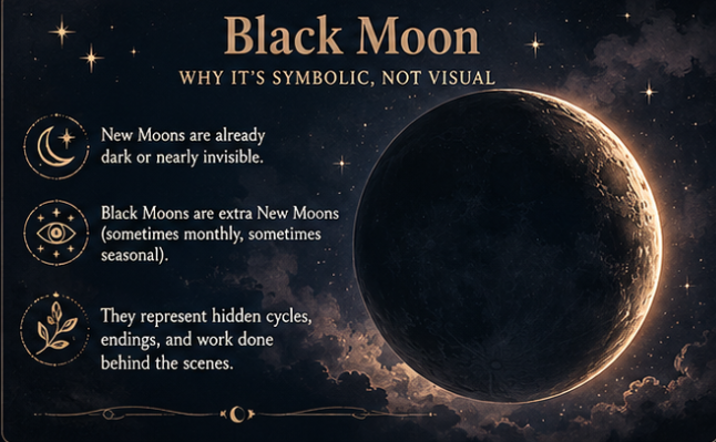 Black moon infographic explaining black moon sybolism