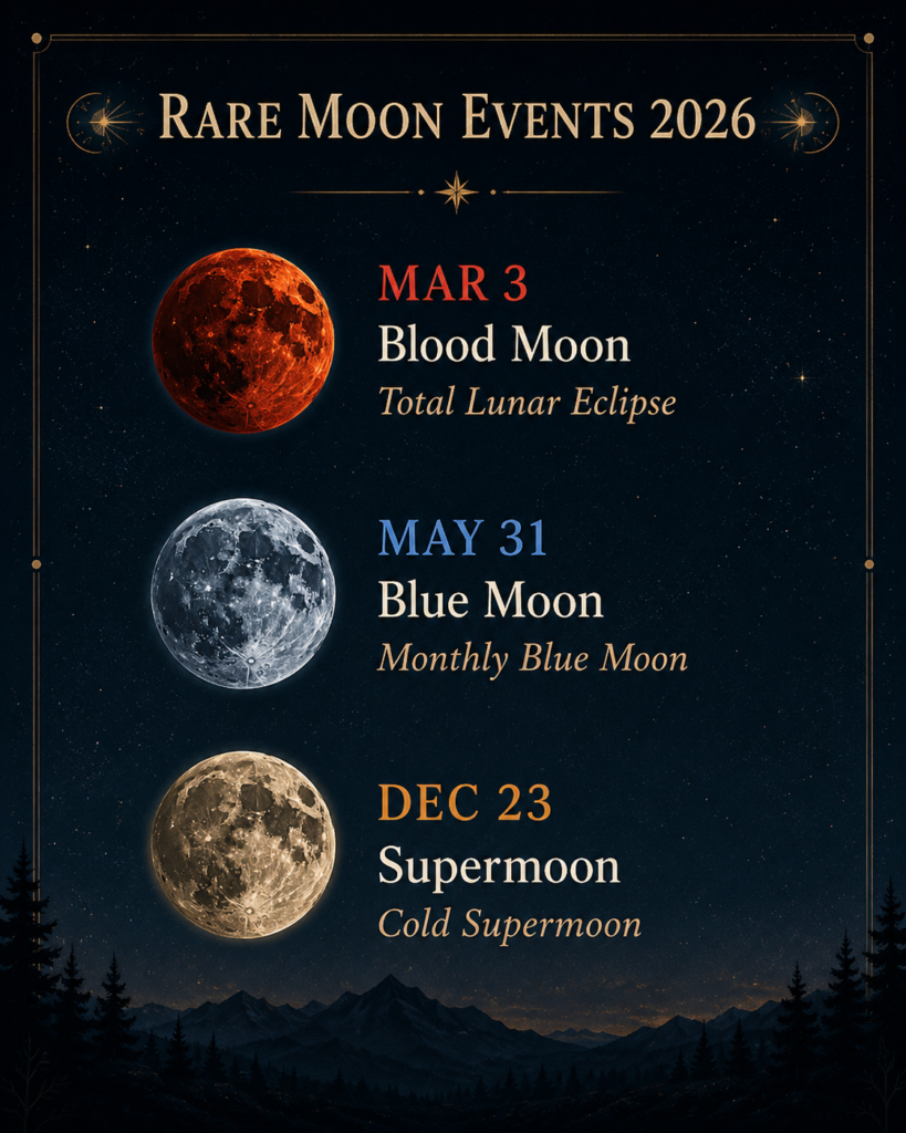 Rare Moon Events 2026 infographic
